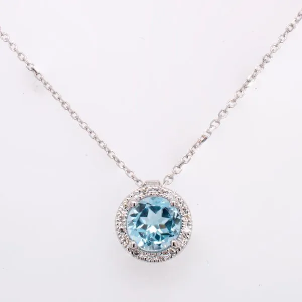 14K White Gold Round Blue Topaz Diamond Pendant Necklace LeeBrant Jewelry & Watch Co Sandy Springs, GA