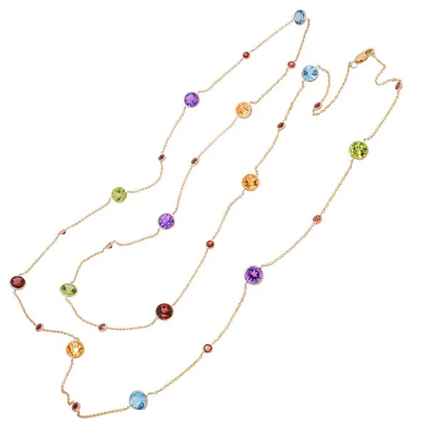 14K Yellow Gold Multi-Colored Gemstone Bezel Set Necklace 36in LeeBrant Jewelry & Watch Co Sandy Springs, GA