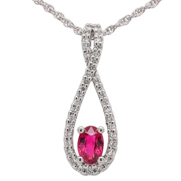 14K White Gold Ruby Diamond Teardrop Pendant Necklace LeeBrant Jewelry & Watch Co Sandy Springs, GA