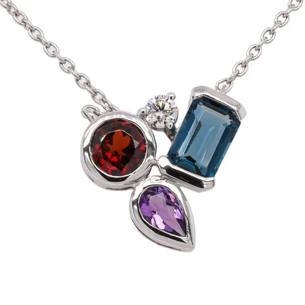 14K White Gold Semiprecious Gemstone and Diamond Bezel Set Cluster Necklace LeeBrant Jewelry & Watch Co Sandy Springs, GA