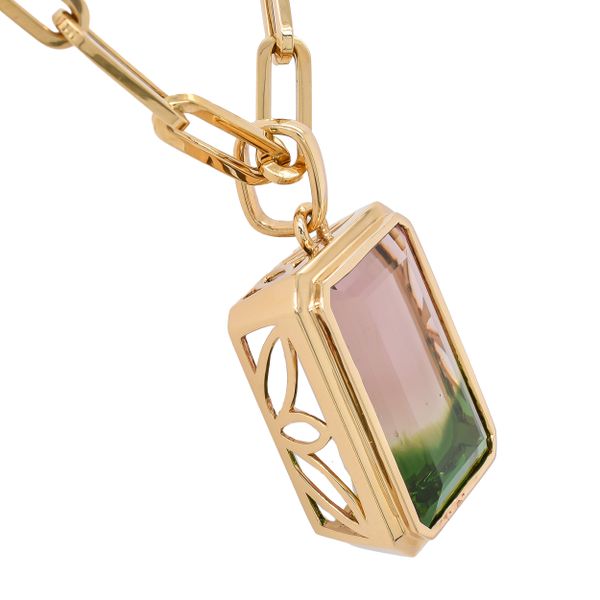 18K Yellow Gold Watermelon Tourmaline on a 18in Paperclip Chain LeeBrant Jewelry & Watch Co Sandy Springs, GA