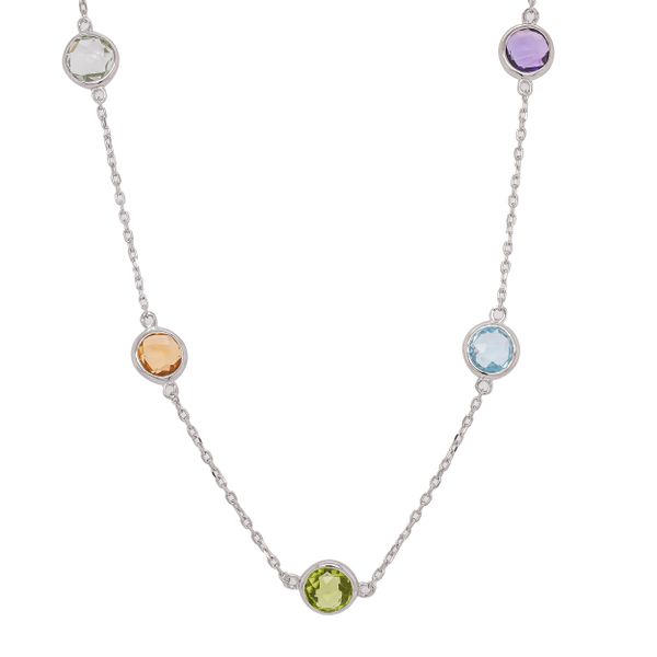 Sterling Silver Multi-Color Gemstone Bezel Set Necklace 18 inches LeeBrant Jewelry & Watch Co Sandy Springs, GA