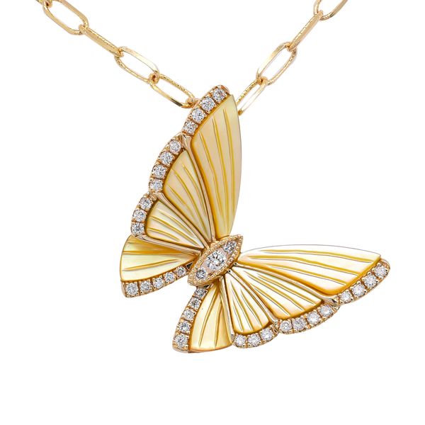 14K Yellow Gold Yellow Mother of Pearl Diamond Butterfly Pendant LeeBrant Jewelry & Watch Co Sandy Springs, GA
