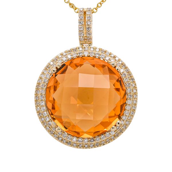 14K Yellow Gold Citrine Double Diamond Pendant Necklace 16in LeeBrant Jewelry & Watch Co Sandy Springs, GA
