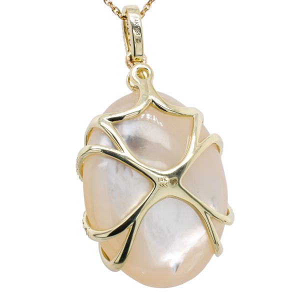 14K Yellow Gold Mother of Pearl Diamond Cage Pendant Necklace 16in Image 2 LeeBrant Jewelry & Watch Co Sandy Springs, GA