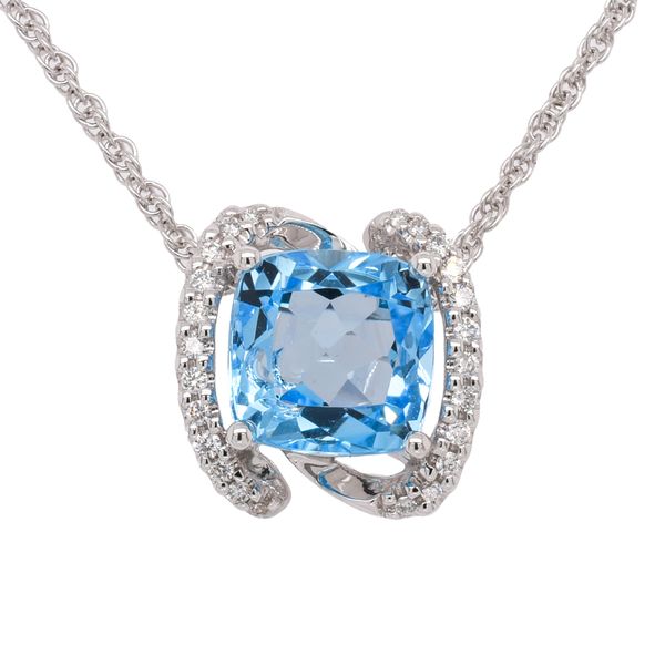 14K White Gold Blue Topaz Diamond Tension Necklace LeeBrant Jewelry & Watch Co Sandy Springs, GA