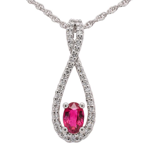 14K White Gold Ruby Diamond Teardrop Pendant Necklace LeeBrant Jewelry & Watch Co Sandy Springs, GA