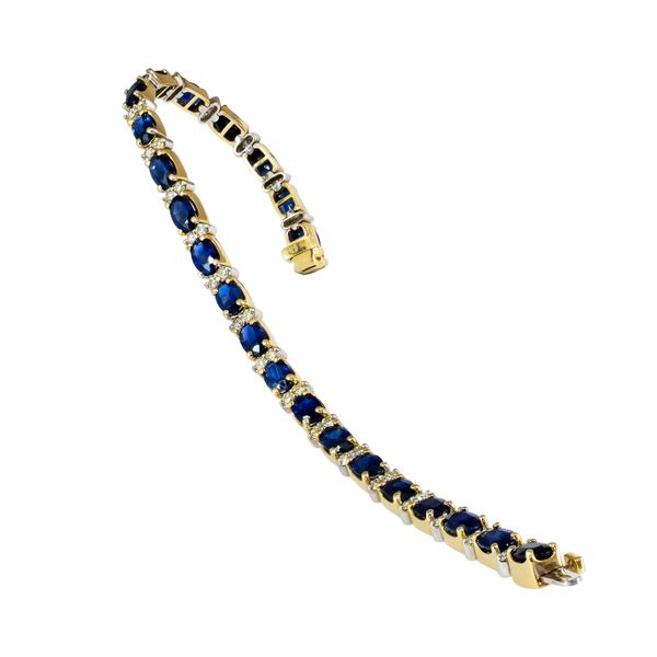 14K Yellow and White Gold Oval Sapphire Diamond Tennis Bracelet Image 2 LeeBrant Jewelry & Watch Co Sandy Springs, GA