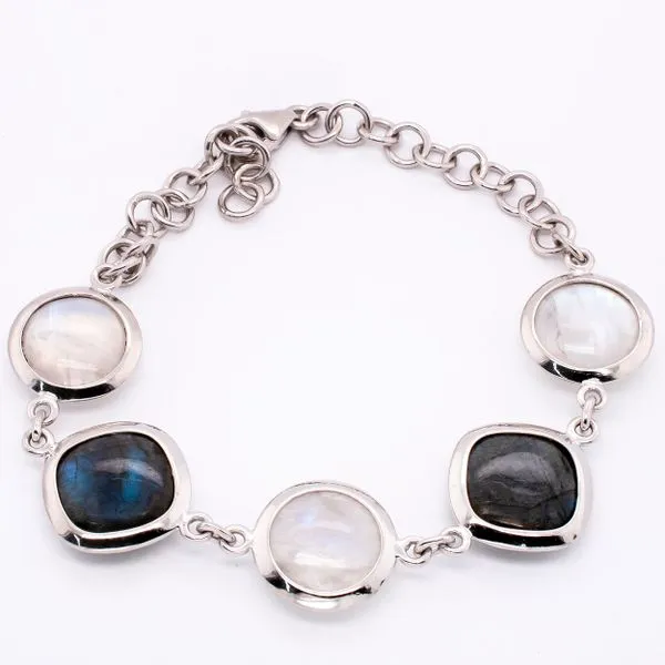 Sterling Silver Labradorite & Rainbow Moonstone Cable Link Bracelet LeeBrant Jewelry & Watch Co Sandy Springs, GA
