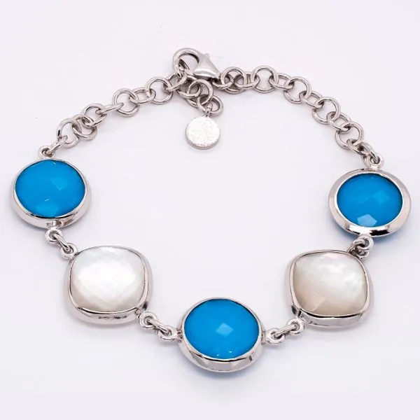 Sterling Silver Mother of Pearl & Turquoise Cable Link Bracelet LeeBrant Jewelry & Watch Co Sandy Springs, GA