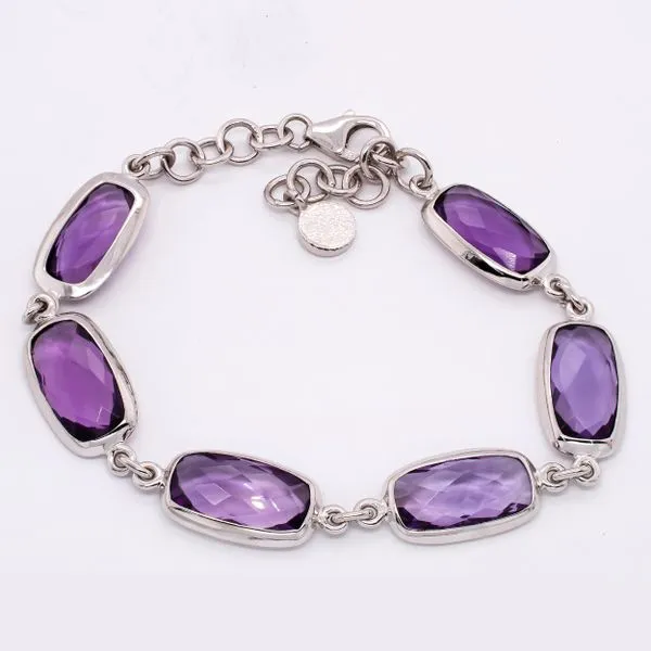 Sterling Silver Rectangle Cut Amethyst Cable Link Bracelet LeeBrant Jewelry & Watch Co Sandy Springs, GA