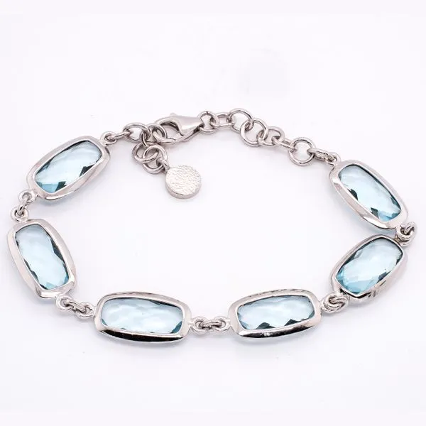 Sterling Silver Rectangle Cut Blue Topaz Cable Link Bracelet LeeBrant Jewelry & Watch Co Sandy Springs, GA