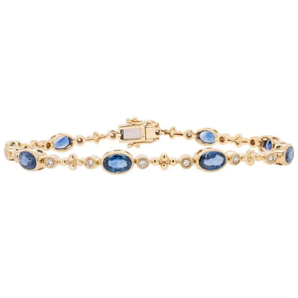 14K Yellow Gold Oval Sapphire and Diamond Bezel Tennis Bracelet LeeBrant Jewelry & Watch Co Sandy Springs, GA