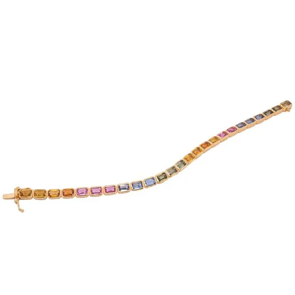 18K Yellow Gold Fancy Colored Sapphire Emerald Cut Bezel Set Bracelet Image 2 LeeBrant Jewelry & Watch Co Sandy Springs, GA