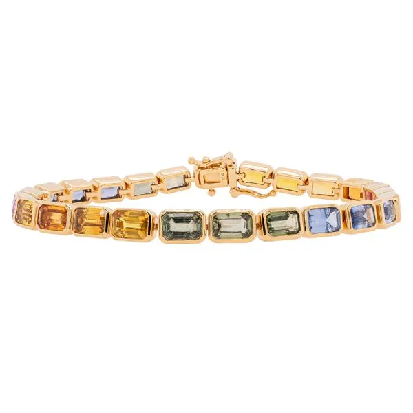 18K Yellow Gold Fancy Colored Sapphire Emerald Cut Bezel Set Bracelet LeeBrant Jewelry & Watch Co Sandy Springs, GA