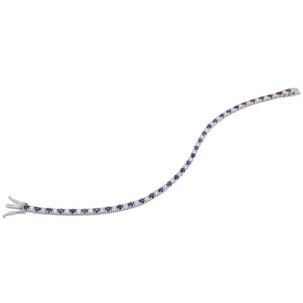 18K White Gold Diamond Sapphire Tennis Bracelet Image 2 LeeBrant Jewelry & Watch Co Sandy Springs, GA