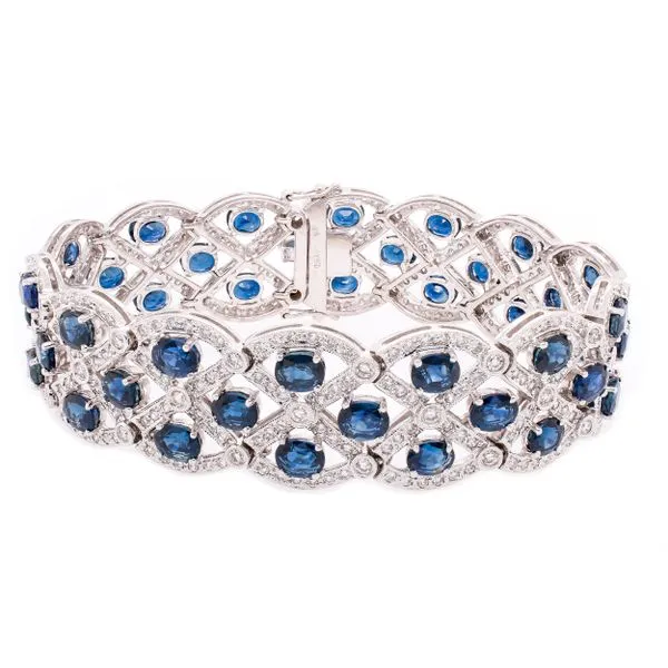 18K White Gold Antique Floating Sapphire Diamond Bracelet LeeBrant Jewelry & Watch Co Sandy Springs, GA
