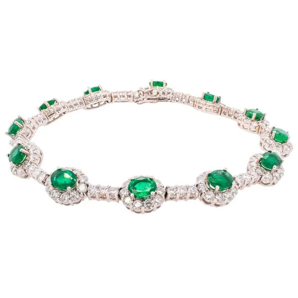 18K White Gold Emerald Oval Diamond Bracelet LeeBrant Jewelry & Watch Co Sandy Springs, GA