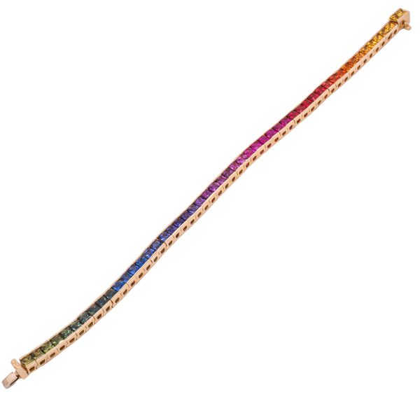 14K Yellow Gold Fancy Rainbow Sapphire Princess Cut Tennis Bracelet Image 2 LeeBrant Jewelry & Watch Co Sandy Springs, GA