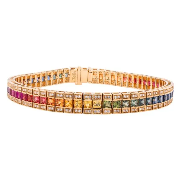 14K Yellow Gold Fancy Rainbow Sapphire Diamond Tennis Bracelet LeeBrant Jewelry & Watch Co Sandy Springs, GA
