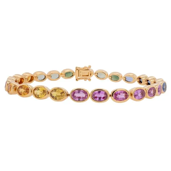 18K Yellow Gold Oval Bezel Set Rainbow Fancy Sapphire Bracelet LeeBrant Jewelry & Watch Co Sandy Springs, GA
