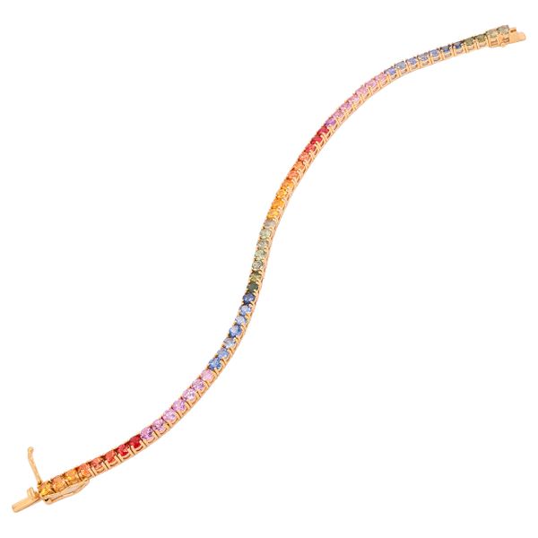 18K Yellow Gold Round Fancy Sapphire Rainbow Tennis Bracelet Image 2 LeeBrant Jewelry & Watch Co Sandy Springs, GA