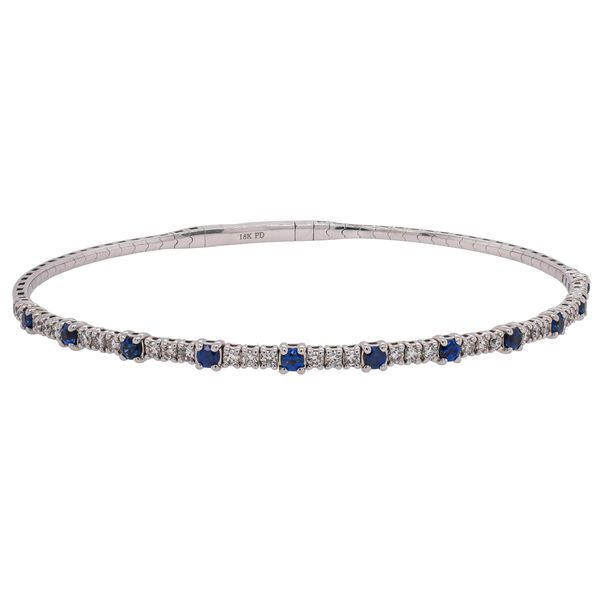 18K White Gold Sapphire Diamond Alternating Bangle Bracelet LeeBrant Jewelry & Watch Co Sandy Springs, GA