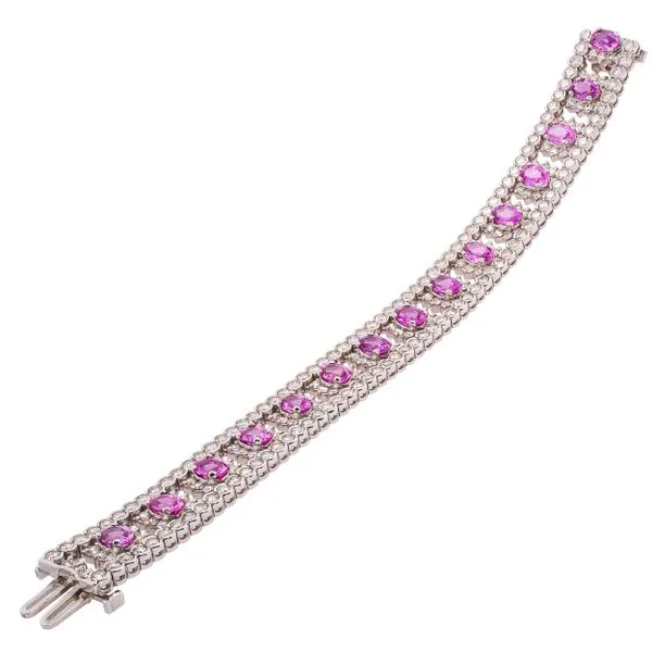 18K White Gold Oval Pink Sapphire Diamond Tennis Bracelet Image 2 LeeBrant Jewelry & Watch Co Sandy Springs, GA