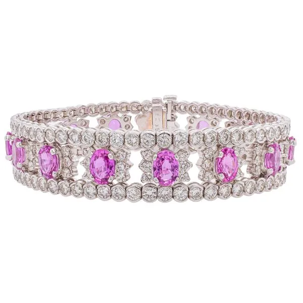 18K White Gold Oval Pink Sapphire Diamond Tennis Bracelet LeeBrant Jewelry & Watch Co Sandy Springs, GA