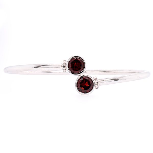 Sterling Silver Bypass Garnet Bangle Bracelet Image 2 LeeBrant Jewelry & Watch Co Sandy Springs, GA