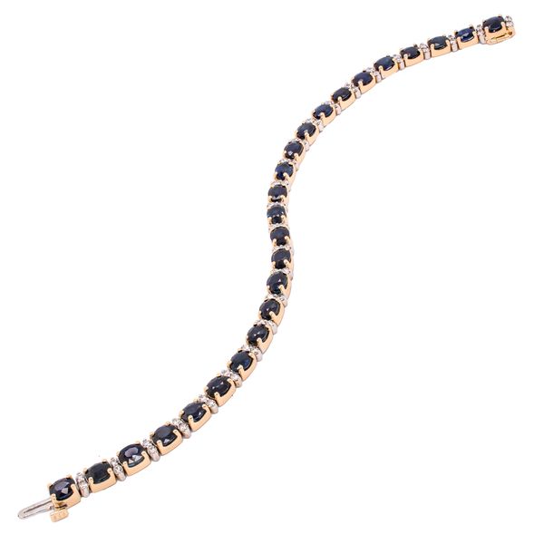 14K Yellow and White Gold Oval Sapphire Diamond Tennis Bracelet Image 2 LeeBrant Jewelry & Watch Co Sandy Springs, GA