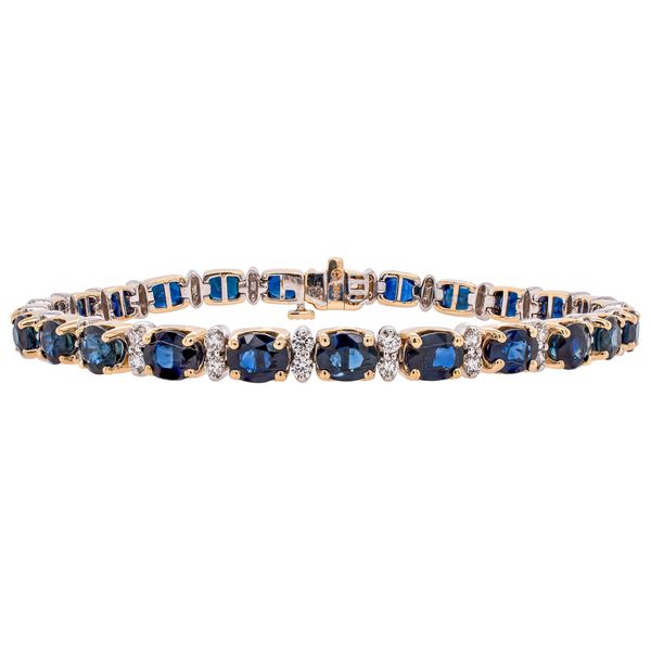14K Yellow and White Gold Oval Sapphire Diamond Tennis Bracelet LeeBrant Jewelry & Watch Co Sandy Springs, GA