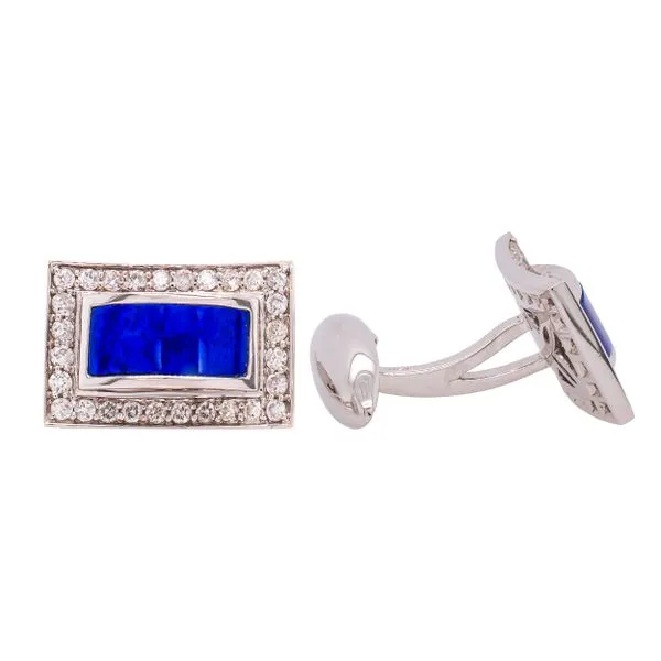 18K White Gold Rectangular Lapis Diamond Cufflinks LeeBrant Jewelry & Watch Co Sandy Springs, GA