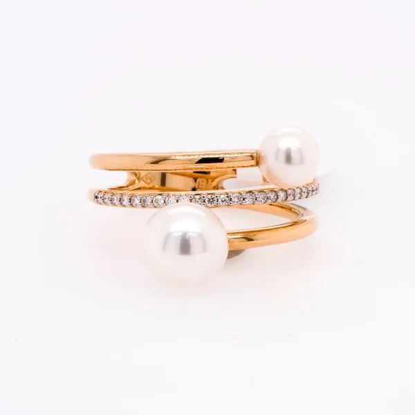 18K Yellow Gold Pearl Tipped Wrapped Diamond Ring Image 2 LeeBrant Jewelry & Watch Co Sandy Springs, GA
