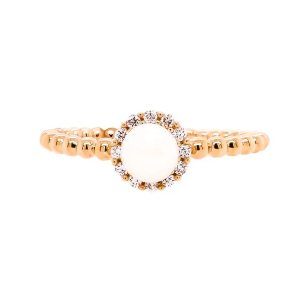 14K Yellow Gold Diamond Rimmed Pearl Ring with Beaded Shank LeeBrant Jewelry & Watch Co Sandy Springs, GA