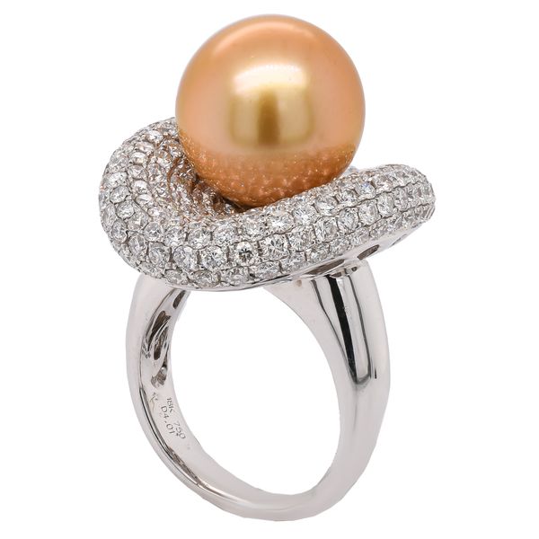 18K White Gold Diamond Pavé & Golden Pearl Ring Image 2 LeeBrant Jewelry & Watch Co Sandy Springs, GA