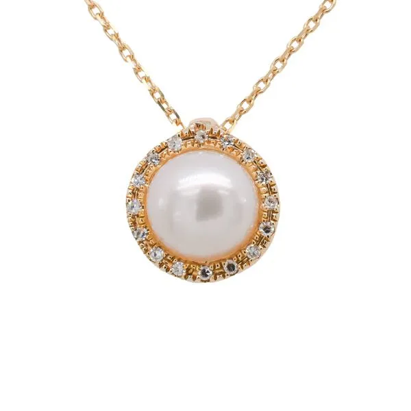 14K Yellow Gold Pearl Halo Diamond Pendant Necklace LeeBrant Jewelry & Watch Co Sandy Springs, GA