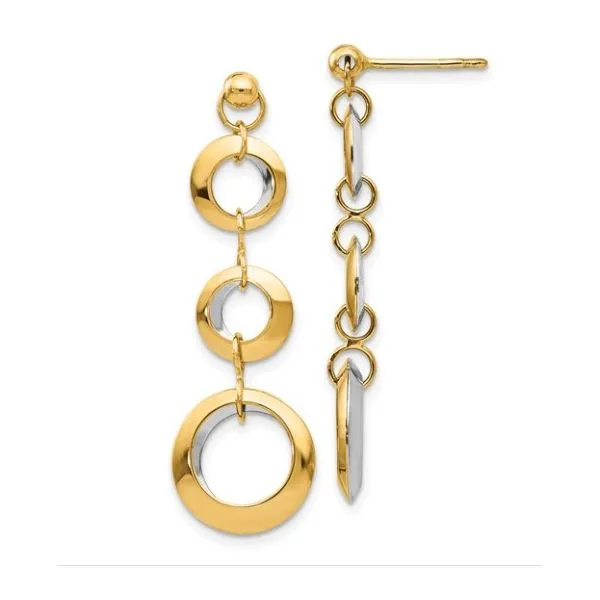 14K Yellow and White Gold Triple Circle Dangle Stud Earrings LeeBrant Jewelry & Watch Co Sandy Springs, GA