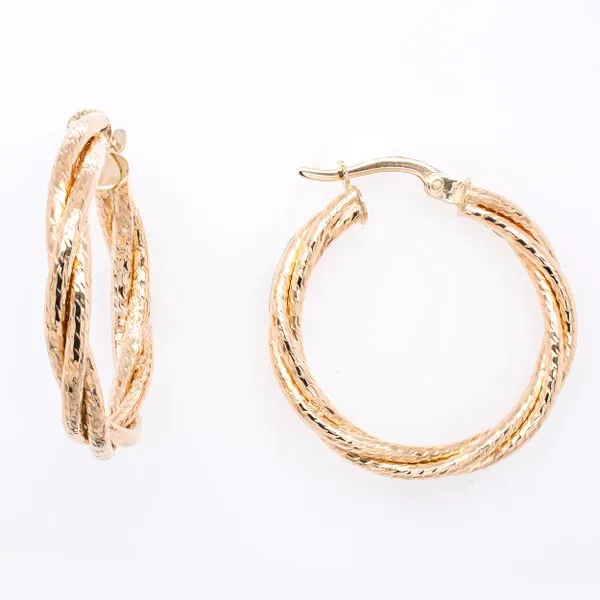 14K Yellow Gold Double Twist Diamond Cut Hoop Earrings LeeBrant Jewelry & Watch Co Sandy Springs, GA