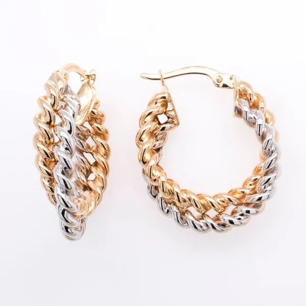 14K Yellow and White Gold Twisted Circle Hoop Earrings LeeBrant Jewelry & Watch Co Sandy Springs, GA