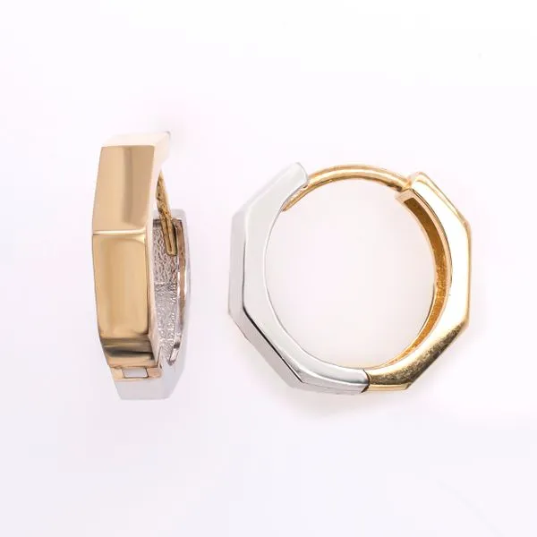 14K Yellow and White Gold Double Sided Octagon Huggie Earrings LeeBrant Jewelry & Watch Co Sandy Springs, GA