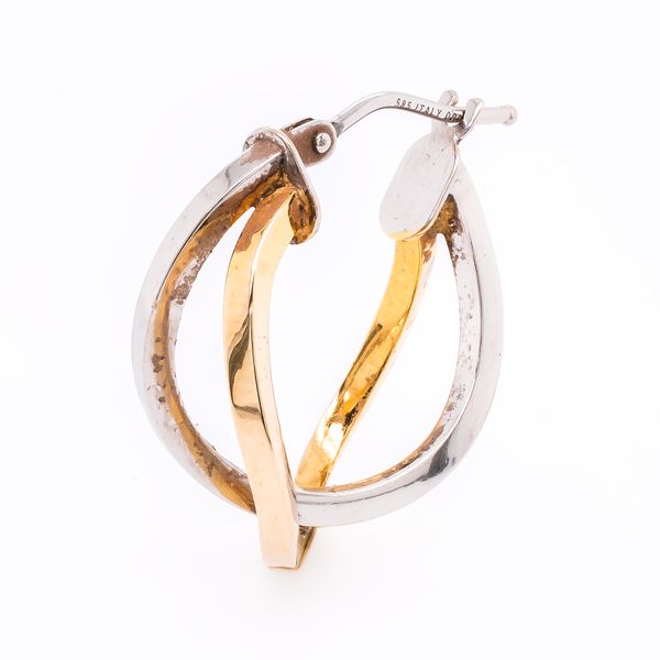 14K Yellow and White Gold Crossover Hoop Earrings 17mm Image 2 LeeBrant Jewelry & Watch Co Sandy Springs, GA