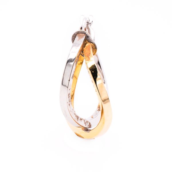 14K Yellow and White Gold Crossover Hoop Earrings 17mm LeeBrant Jewelry & Watch Co Sandy Springs, GA