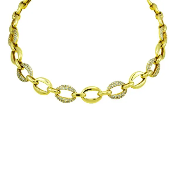 14K Yellow Gold Cable Chain Link Necklace with 6 Diamond Links Image 2 LeeBrant Jewelry & Watch Co Sandy Springs, GA