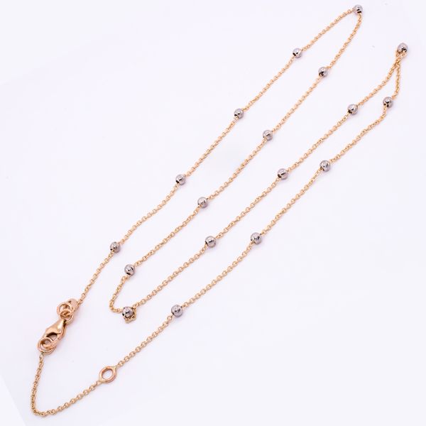 14K Yellow Gold Baby Cable Chain with White Gold Bead Stations 17.75