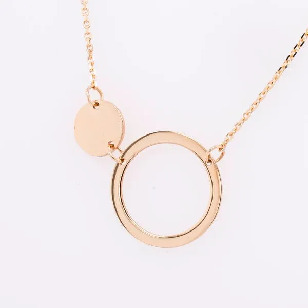 14K Yellow Gold Cable Chain with Solid and Open Disk Station Necklace 17.75