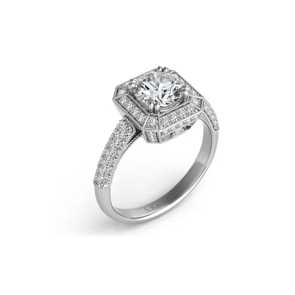 Diamond Bead Set Halo Engagement Ring with Milgrain Detail in 14K White Gold Legacy Diamond & Gems Sheridan, WY