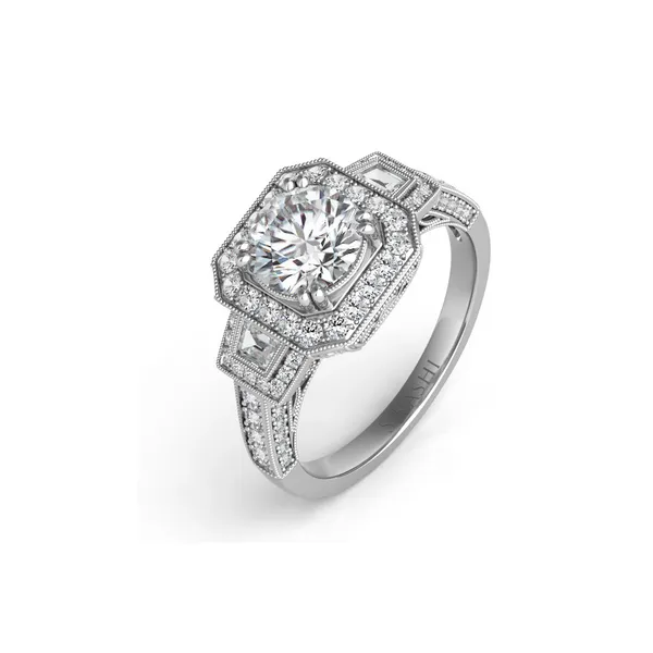 Diamond Halo Style Engagement Ring with Milgrain Detail in 14K White Gold similar item image