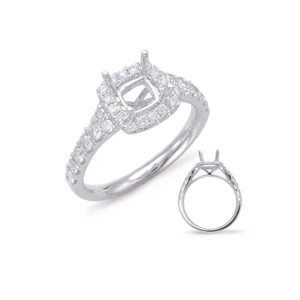 14K White Gold Diamond Prong Set Halo Engagement Ring