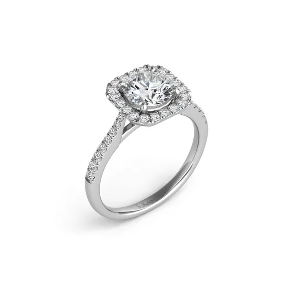 14K White Gold Diamond Prong Set Halo Engagement Ring